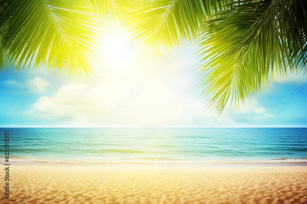 Summer tropical beach landscape. Vacation background. Ai generated