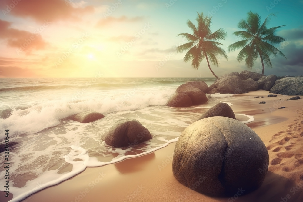 Summer tropical beach landscape. Vacation background. Ai generated