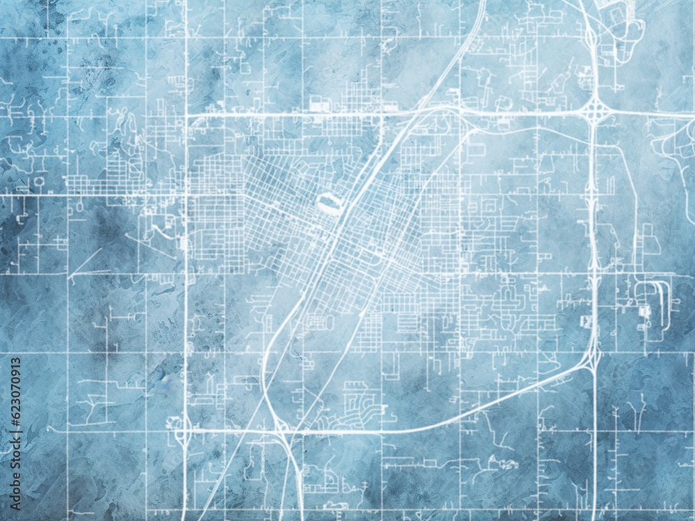 Obraz na płótnie Illustration of a map of the city of  Muskogee Oklahoma in the United States of America with white roads on a icy blue frozen background. w salonie