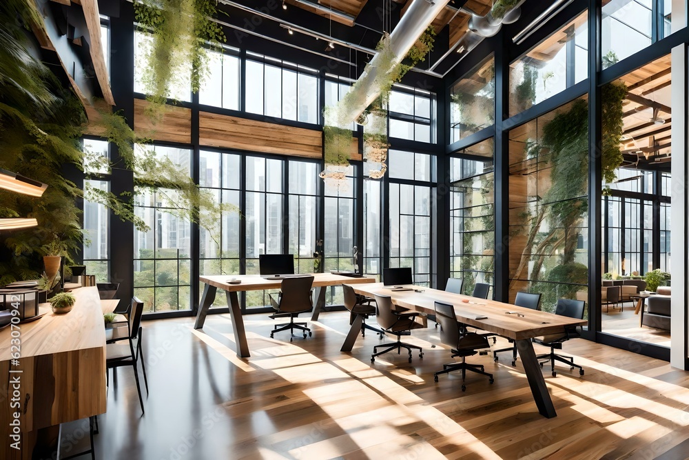 Step into a contemporary loft office bathed in natural light, where sleek lines and minimalist design create a harmonious and inspiring workspace.Ai generated Step into a contemporary loft office bathed in natural light, where sleek lines and minimalist design create a harmonious and inspiring workspace.Ai generated