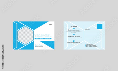 Creative and modern professional travel post card design clean layout