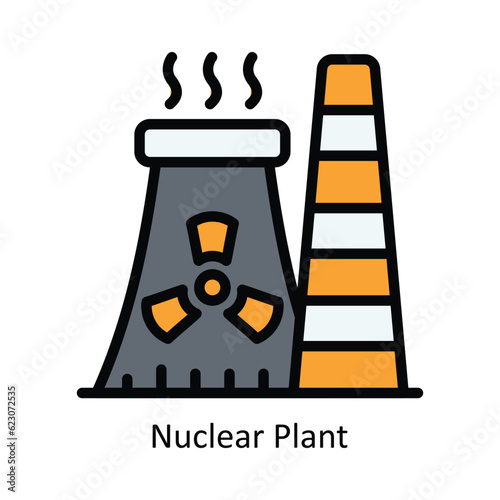 Nuclear Plant Vector Fill outline Icon Design illustration. Nature and ecology Symbol on White background EPS 10 File