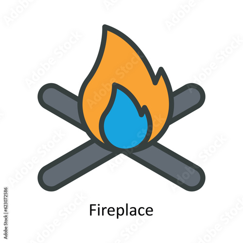 Fireplace  Vector Fill outline Icon Design illustration. Nature and ecology Symbol on White background EPS 10 File