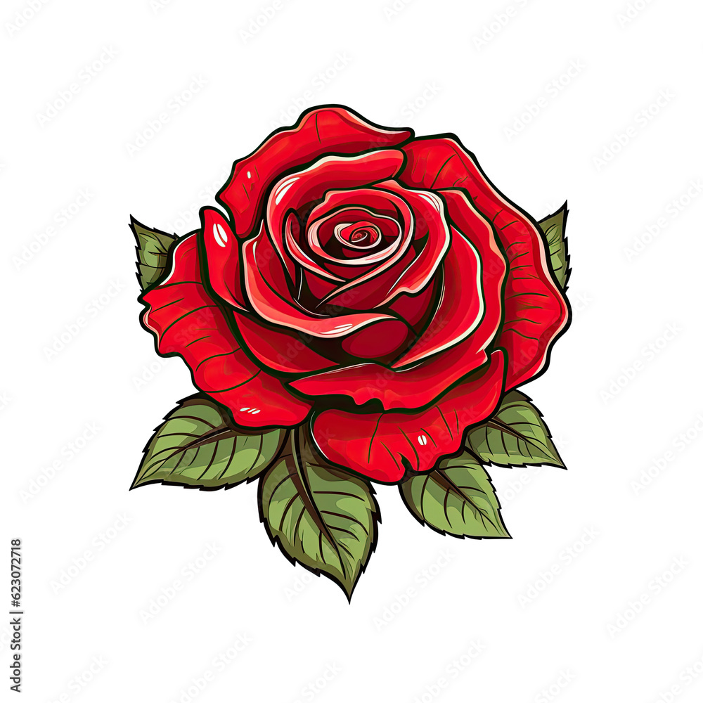 PNG rose in cartoon style, isolated transparent background, generative ...