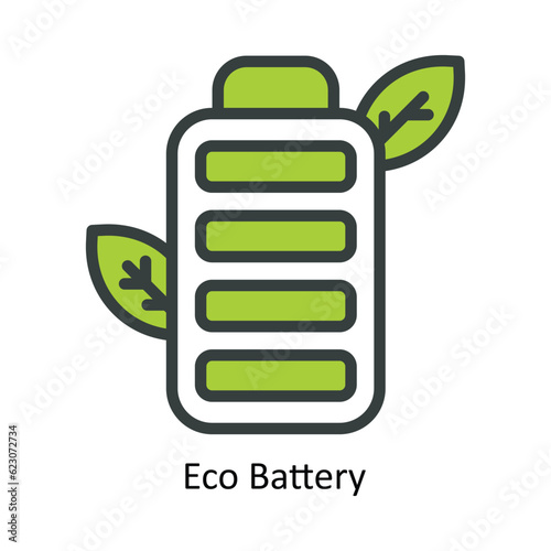 Eco Battery Vector Fill outline Icon Design illustration. Nature and ecology Symbol on White background EPS 10 File
