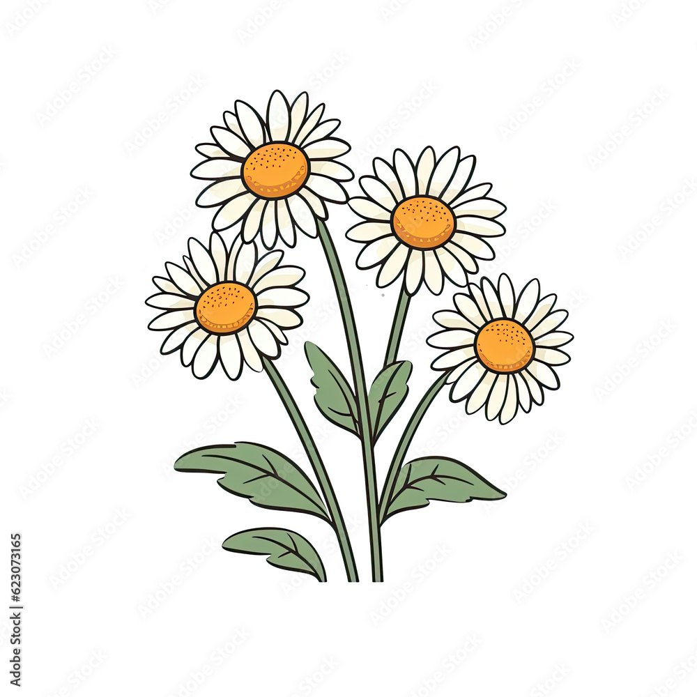 Fototapeta premium PNG chamomile in cartoon style, isolated transparent background, generative ai