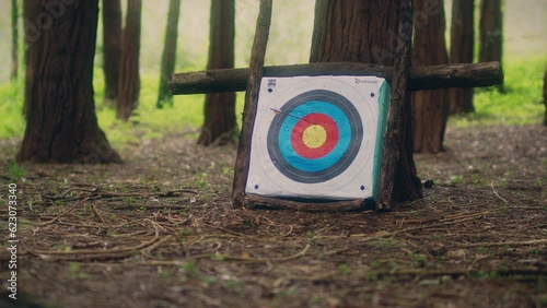 archery arrow hits target slow motion low medium shot photo