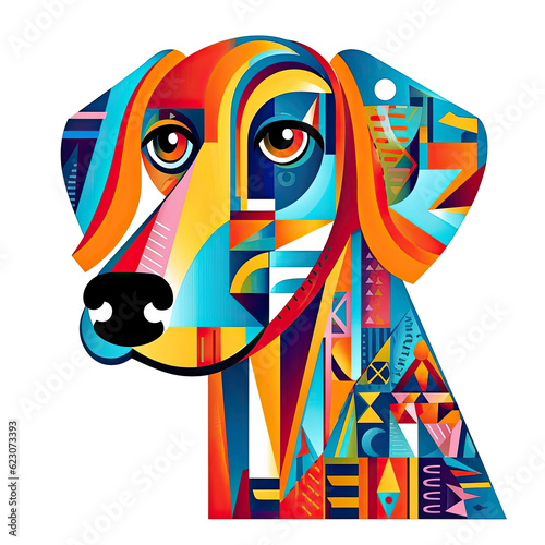  PNG dog in colorful abstract style, isolated transparent background, generative ai