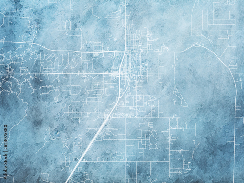 Obraz premium Illustration of a map of the city of Palmer Alaska in the United States of America with white roads on a icy blue frozen background.