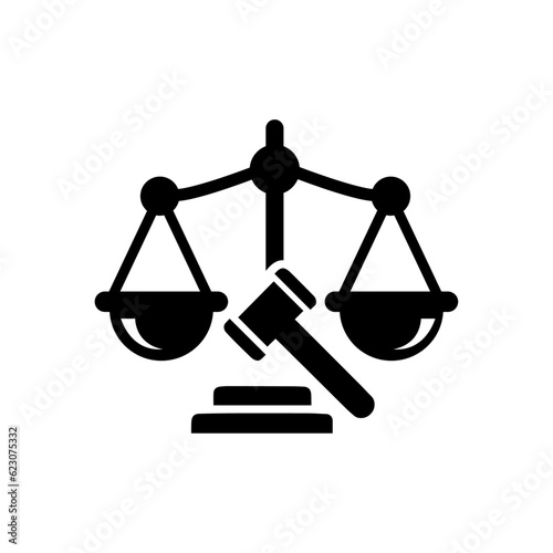 Fototapeta Scale of justice and hammer icon. Lawyer service logo design.