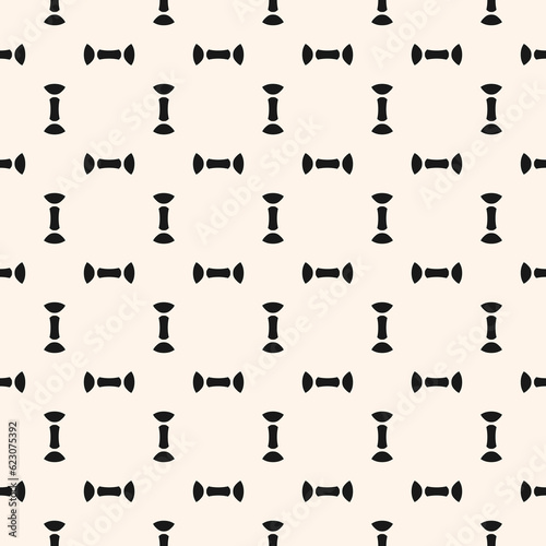 Vector minimalist seamless pattern  abstract monochrome texture with simple geometric shapes  grid. Black and white minimal background. Modern repeated geo design for print  decor  textile  wallpaper