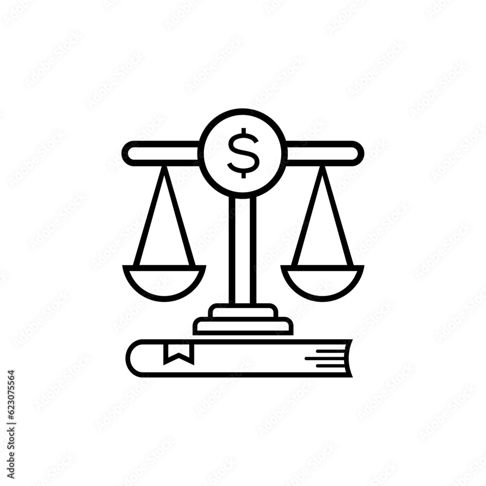 Law book, dollar and justice scale combination vector icon. Law book, dollar and justice scale combination vector icon.