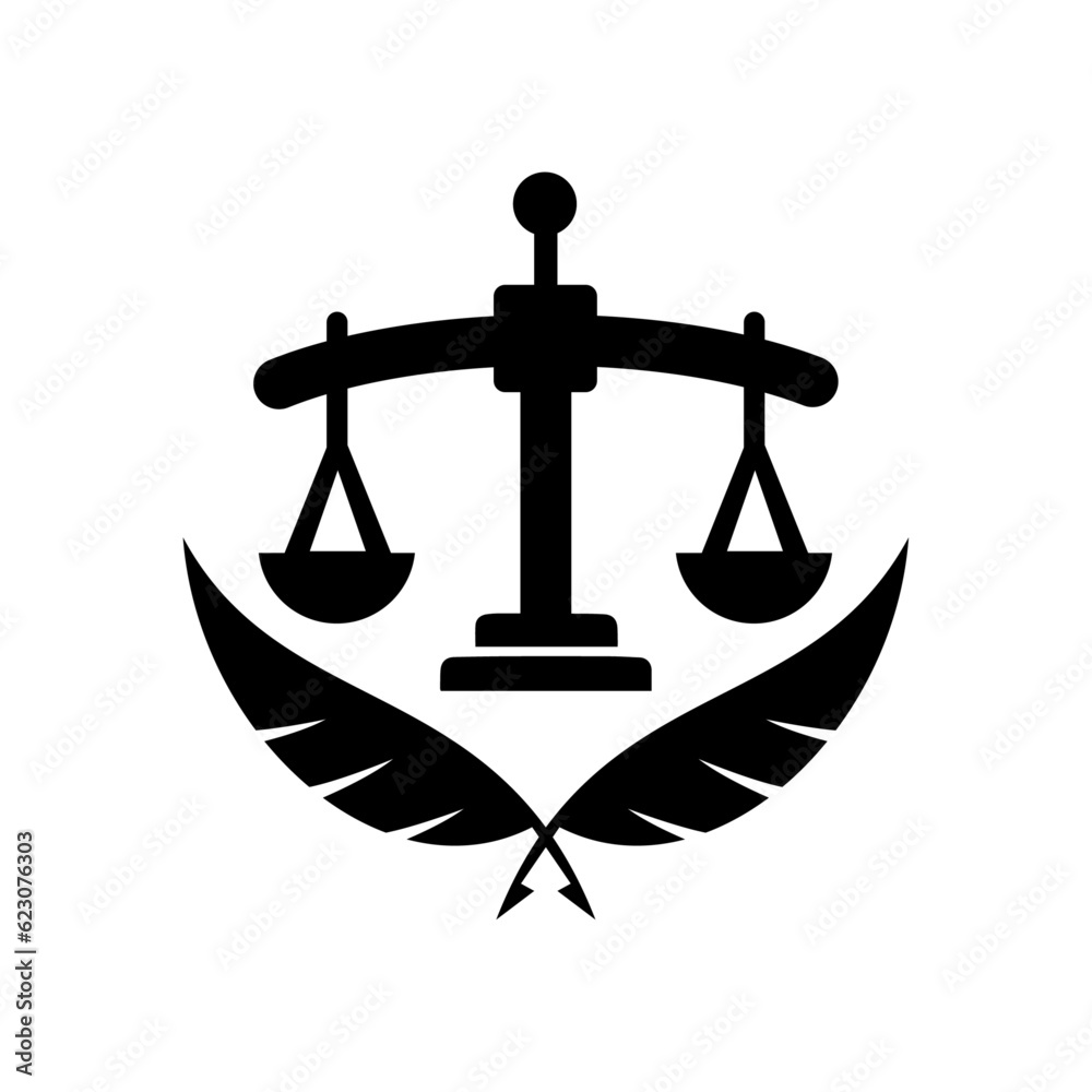 scales of justice and two feather icon combination Law firm logo design. scales of justice and two feather icon combination Law firm logo design.