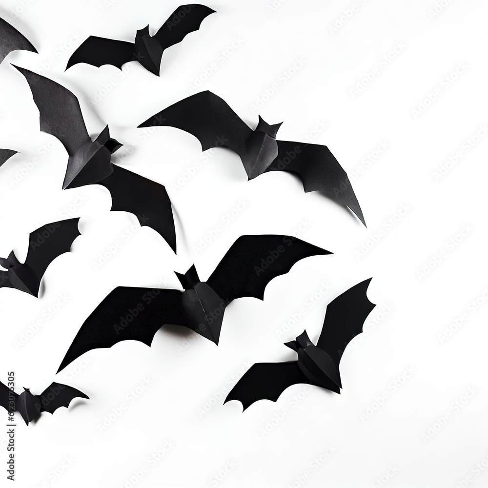 halloween and decoration concept - black paper bats flying over white background halloween and decoration concept - black paper bats flying over white background