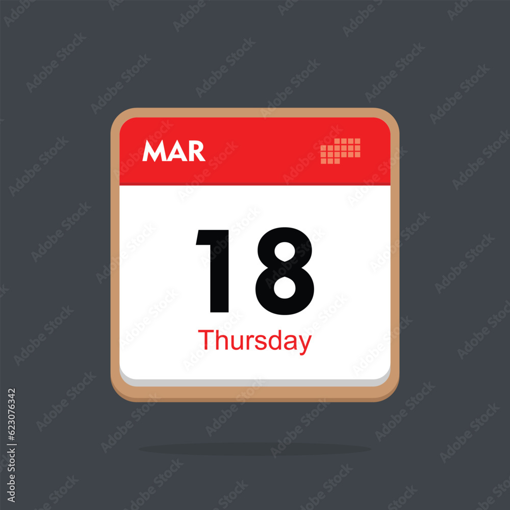 thursday 18 march icon with black background, calender icon