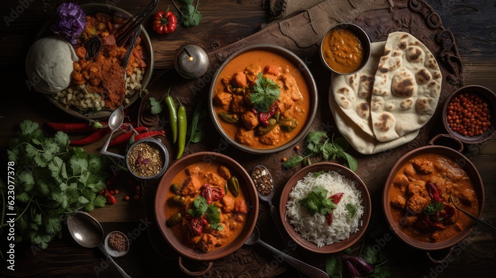 top down view of Indian Curry  - food photography