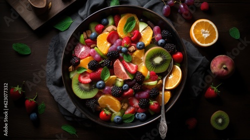 top down view of a bowl of fruit salad - food photography