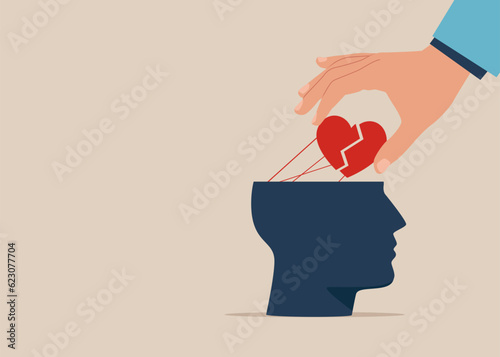 Psychologist help eliminate of family problem from patient head. Psychology support. Marriage difficulties problem, divorce or violence. Vector illustration.