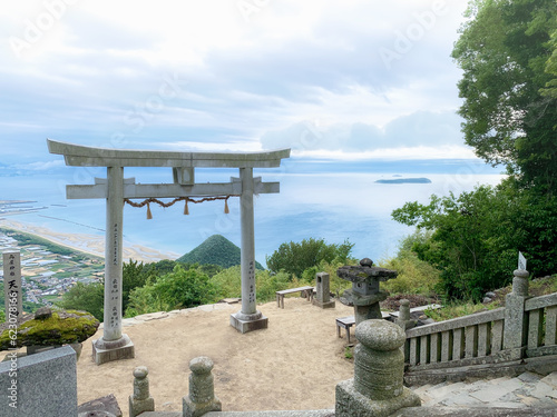 Tenku no Torii (Torii in the sky)  of Takaya Shrine and panoramic view in Kagawa, Japan photo