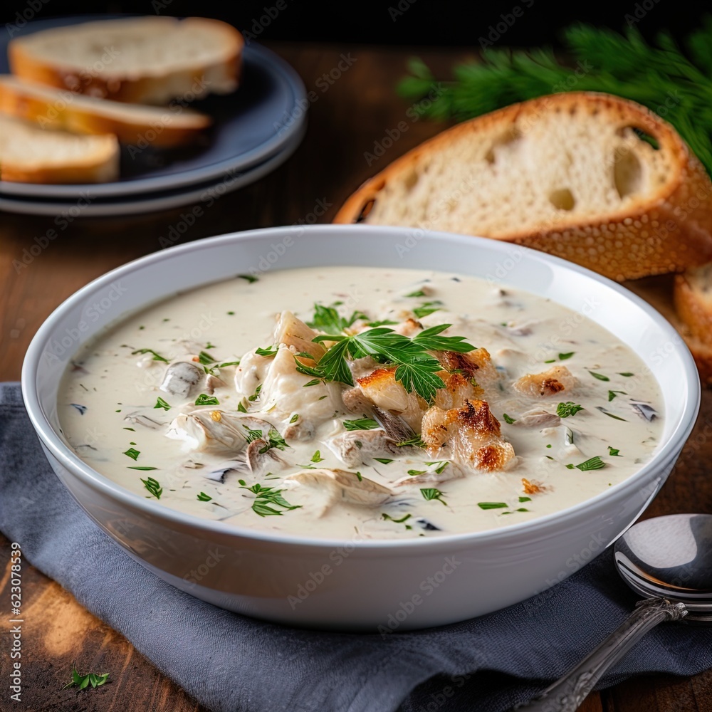 A delicious steaming bowl of creamy clam chowder.  Great for articles bout food, travel, seafood, comfort food, cooking, cuisine and more. 