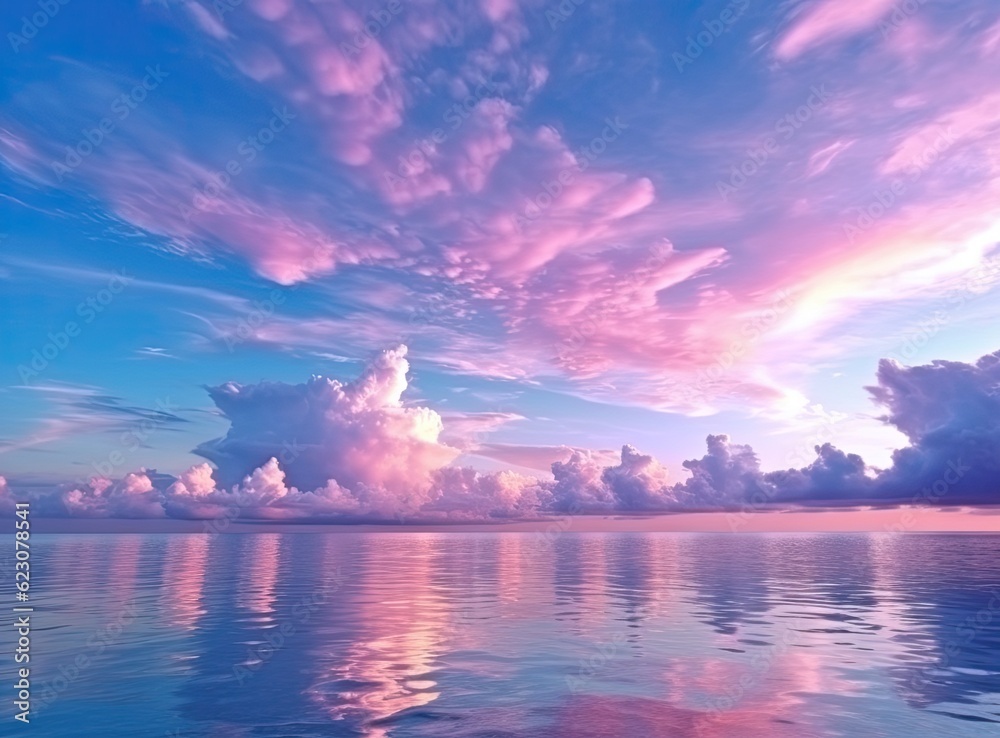 Sunrise over the sea and nice beach in purple color. Generative AI