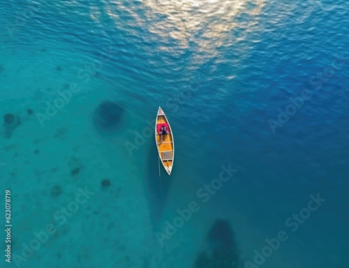 Aerial view aerial view of little boat gliding on sea © Marharyta