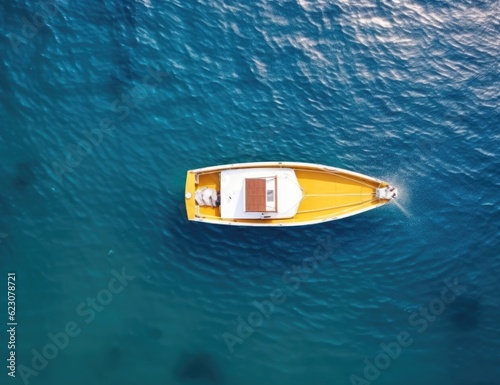 Aerial view aerial view of little boat gliding on sea