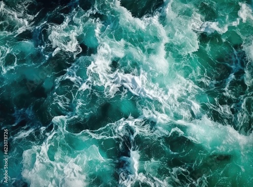 Green ocean with strong turbulent wave.