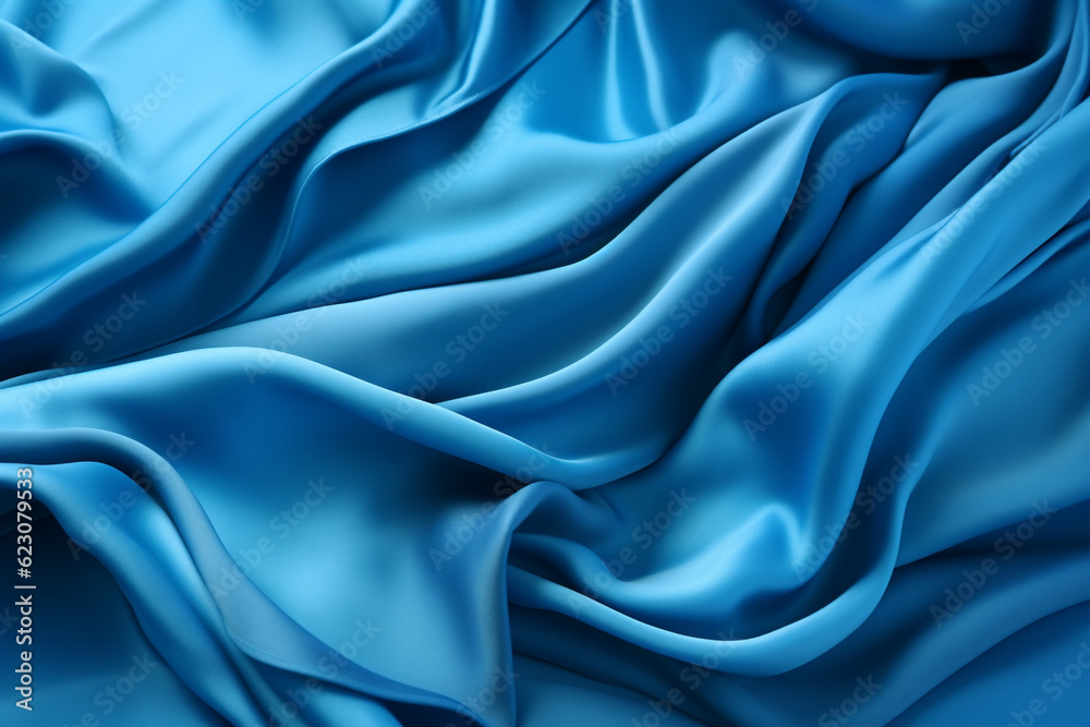 Fototapeta premium Blue satin fold fabric texture background