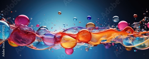 Cosmetic essence liquid bubbles molecules antioxidant of liquid bubble, panorama. Generative Ai.