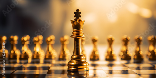 "Golden King Chess Stand: Leadership in Business" "Teamwork and Strategy Planning: The Golden Chess King" "Marketing Strategy Concept: Golden King Chess and Team Collaboration" AI Generated
