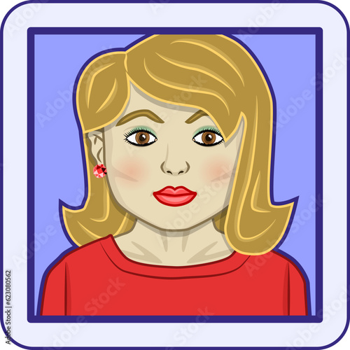 Avatar profile pic of woman with honey blonde hair, brown eyes and light olive skin. Latino, Hispanic or Mediterranean ethnicity. Vector illustration.
