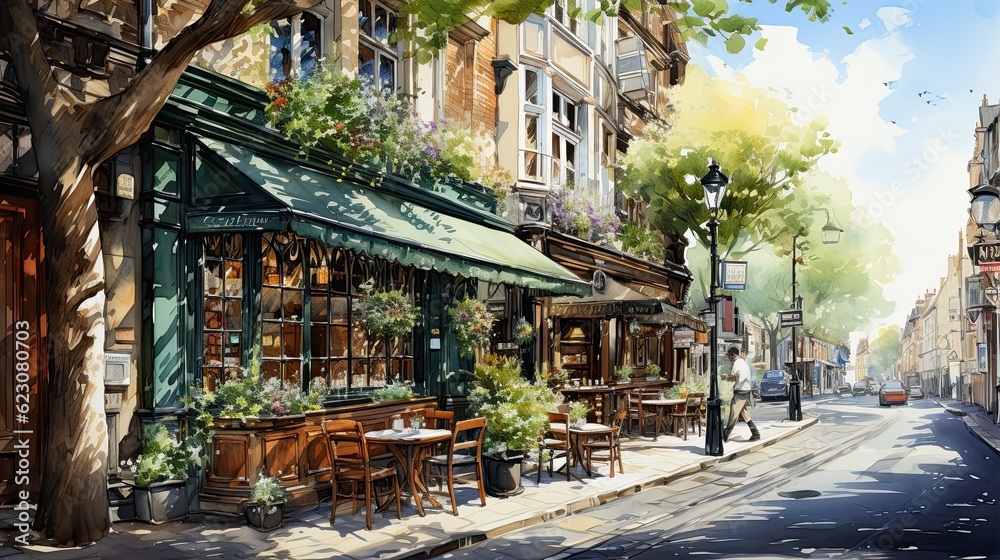 Fototapeta premium Old coffeeshop on the cities of London and paris
