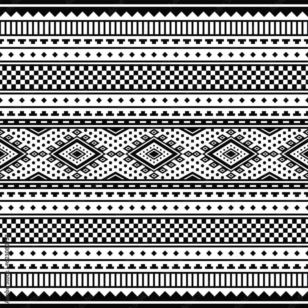 Vector illustration with ethnic style design for fabric print. Seamless geometric pattern. Navajo and Aztec tribal motifs. Black and white colors. Vector illustration with ethnic style design for fabric print. Seamless geometric pattern. Navajo and Aztec tribal motifs. Black and white colors.
