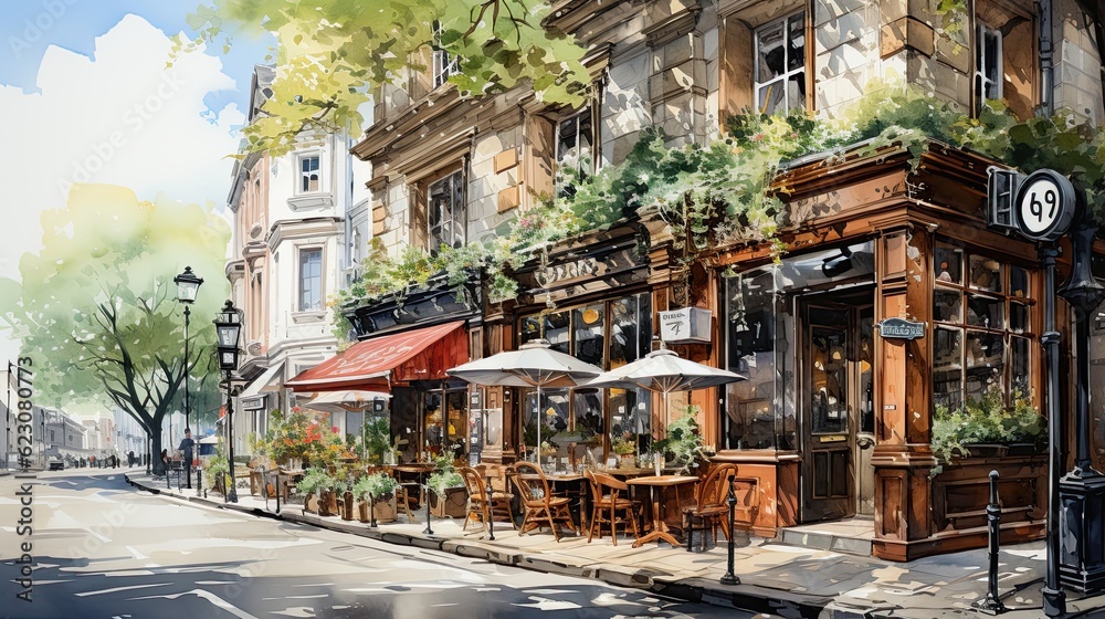 Old coffeeshop on the cities of London and paris