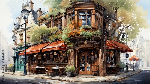 Old coffeeshop on the cities of London and paris #623080751