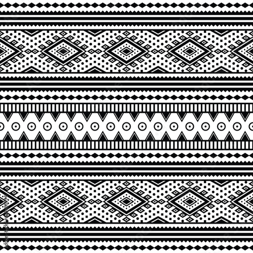 Aztec and Navajo tribal vector illustration. Seamless ethnic pattern design print for textile. Black and white colors.