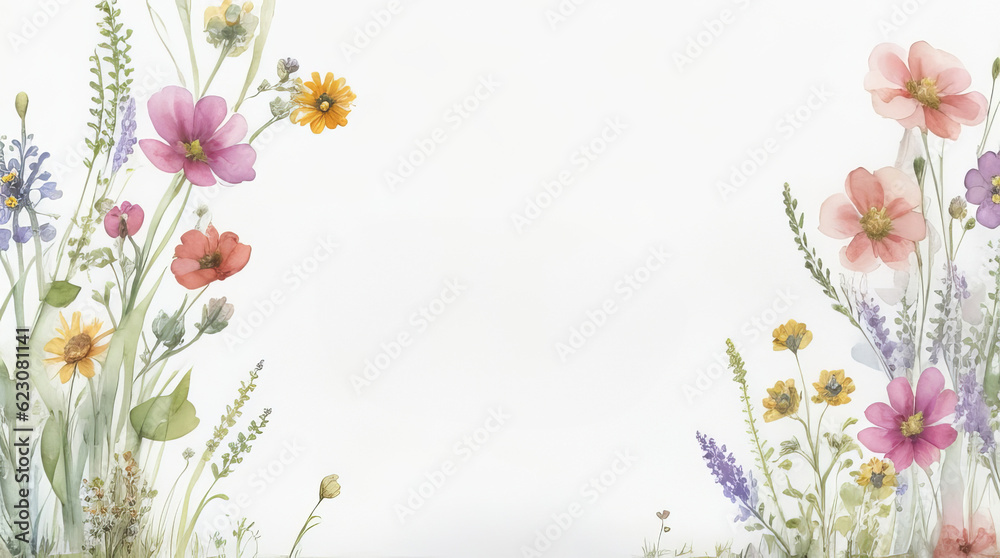 Watercolor border with a dried flower. Generative AI.