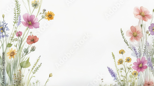 Watercolor border with a dried flower. 