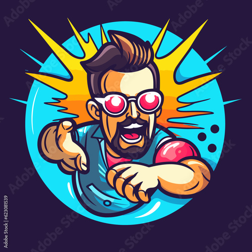 Bowling player throws a ball. Bowling logo vector. Cartoon illustration.