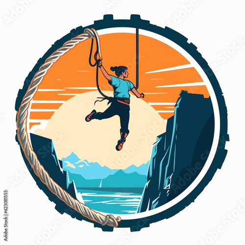 Bungee jumping man on the ropes. Extreme sport vibes. Cartoon illustration.