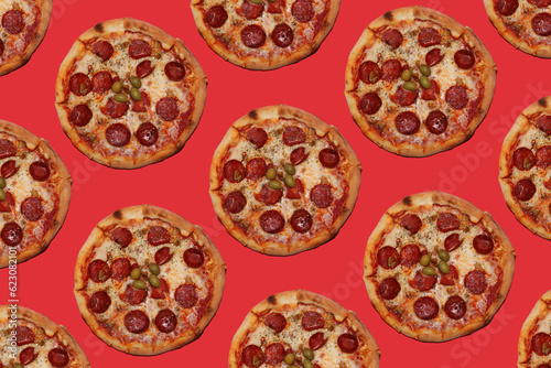 Pizza Mexican style pattern on red backround. 