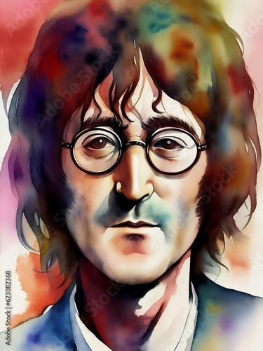 A surreal portrait of John Lennon, rendered in a dreamlike watercolor style.