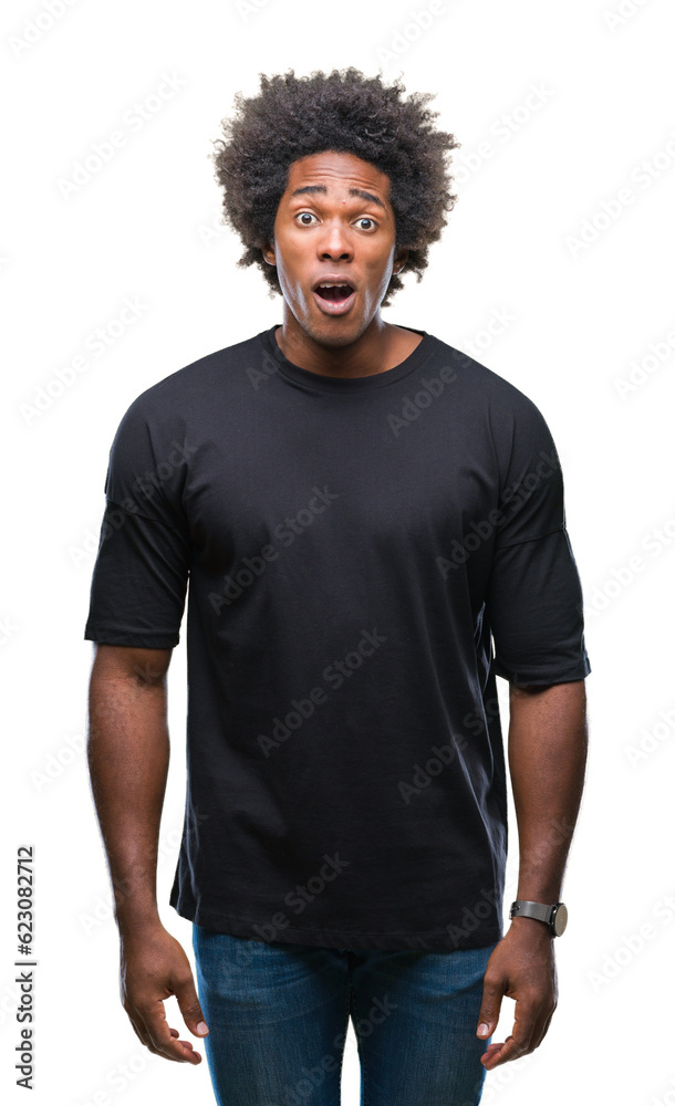Afro american man over isolated background afraid and shocked with surprise expression, fear and excited face. Afro american man over isolated background afraid and shocked with surprise expression, fear and excited face.