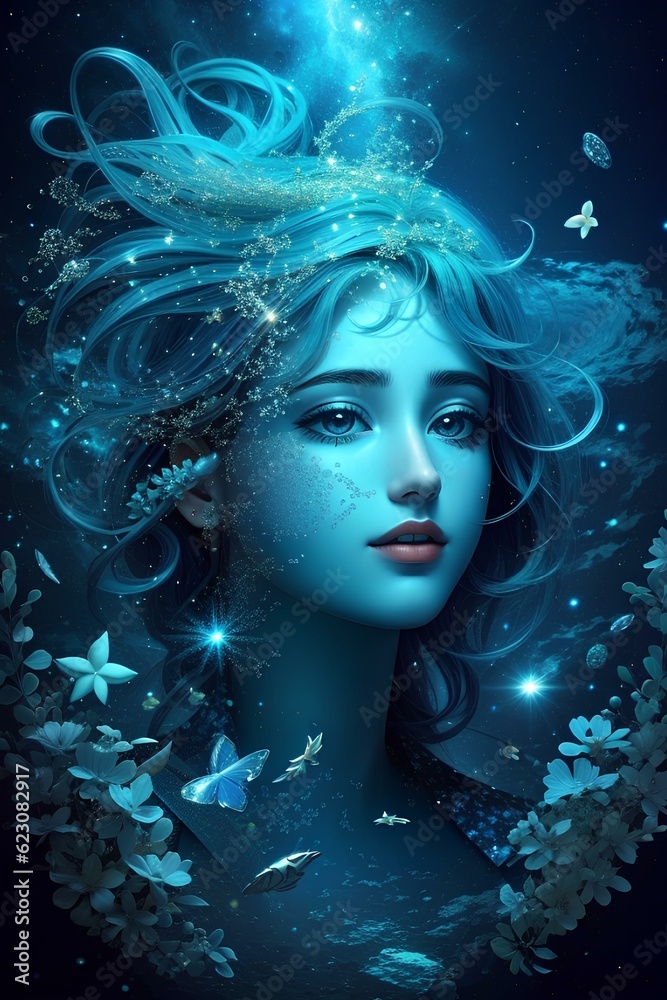 Girl underwater, AI generate
