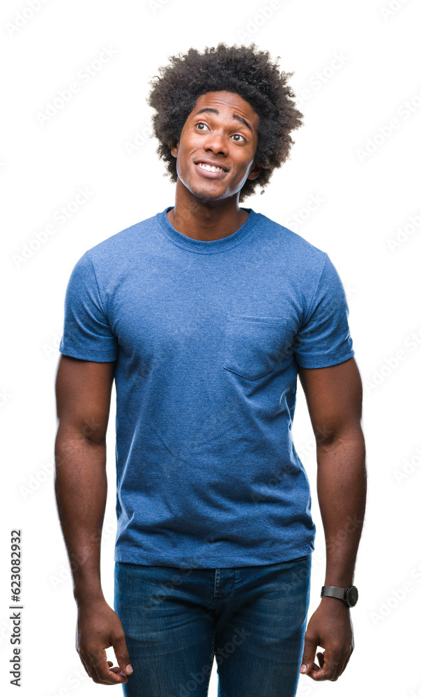 Afro american man over isolated background smiling looking side and staring away thinking. Afro american man over isolated background smiling looking side and staring away thinking.
