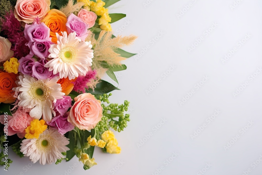 blank white paper page and colorful flowers with space for text blank white paper page and colorful flowers with space for text