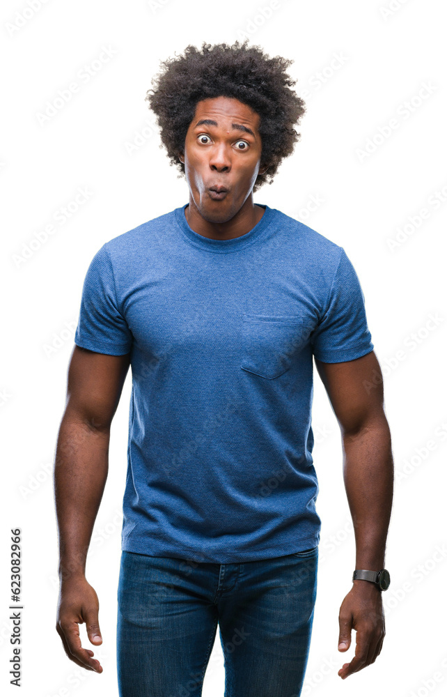 Afro american man over isolated background making fish face with lips, crazy and comical gesture. Funny expression. Afro american man over isolated background making fish face with lips, crazy and comical gesture. Funny expression.