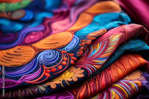 embroidered Colorful silk fabric photo