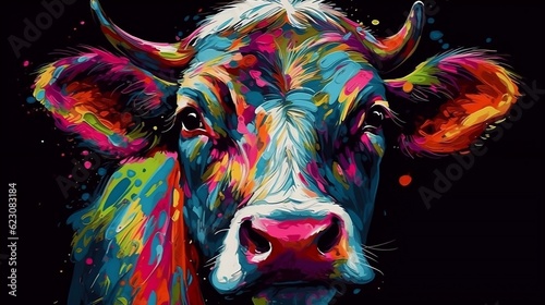 Abstract colorful cow. Generative AI